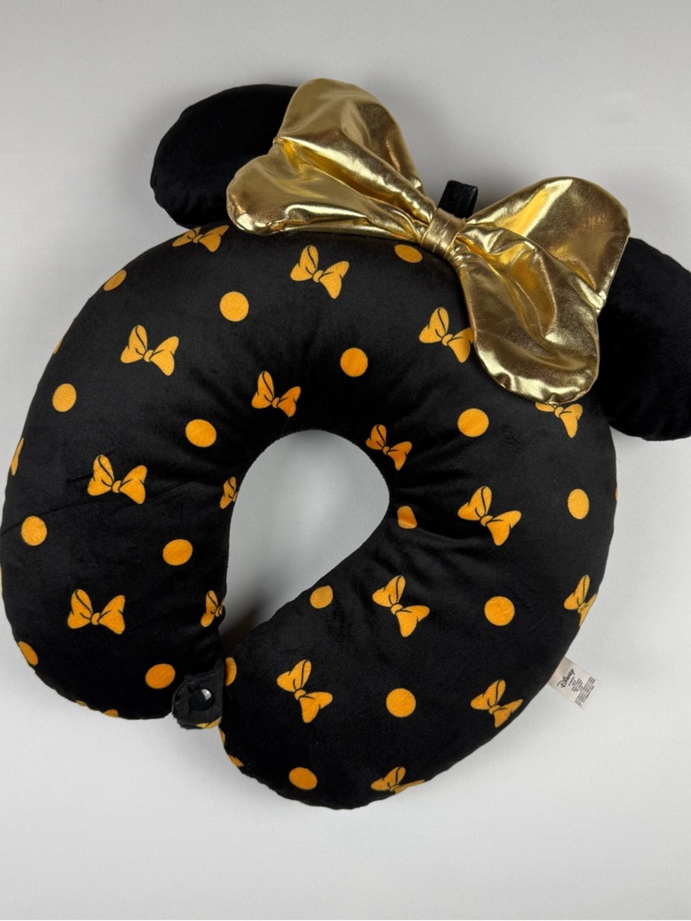 Disney Minnie Mouse Black and Gold Bow Neck Travel Pillow